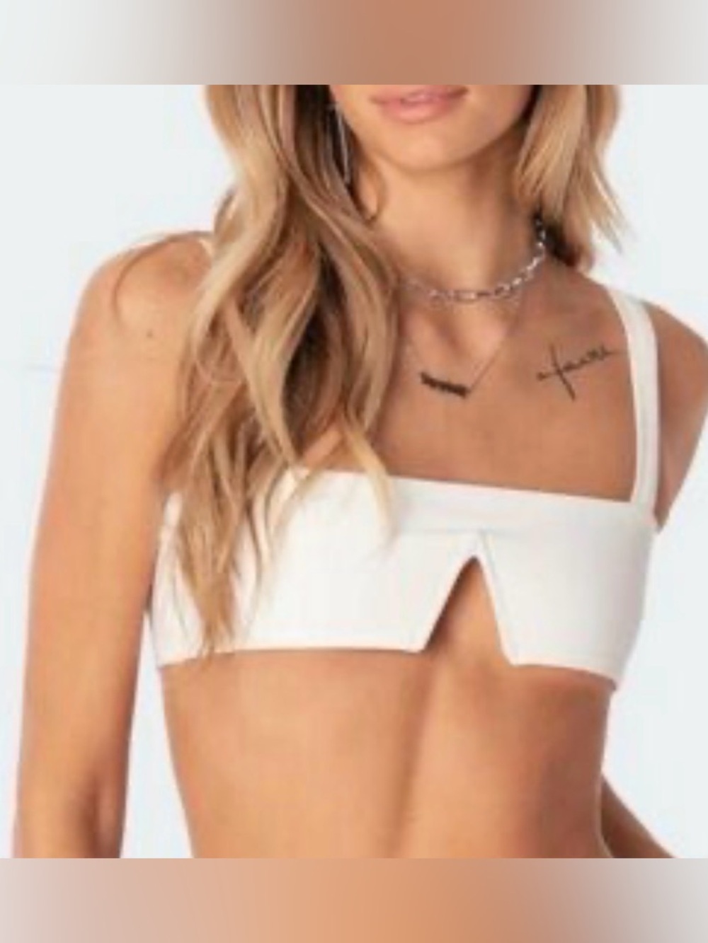 Edikted Valeria V Crop Top Small White Ribbed Tank Minimalist Y2K Clean Girl